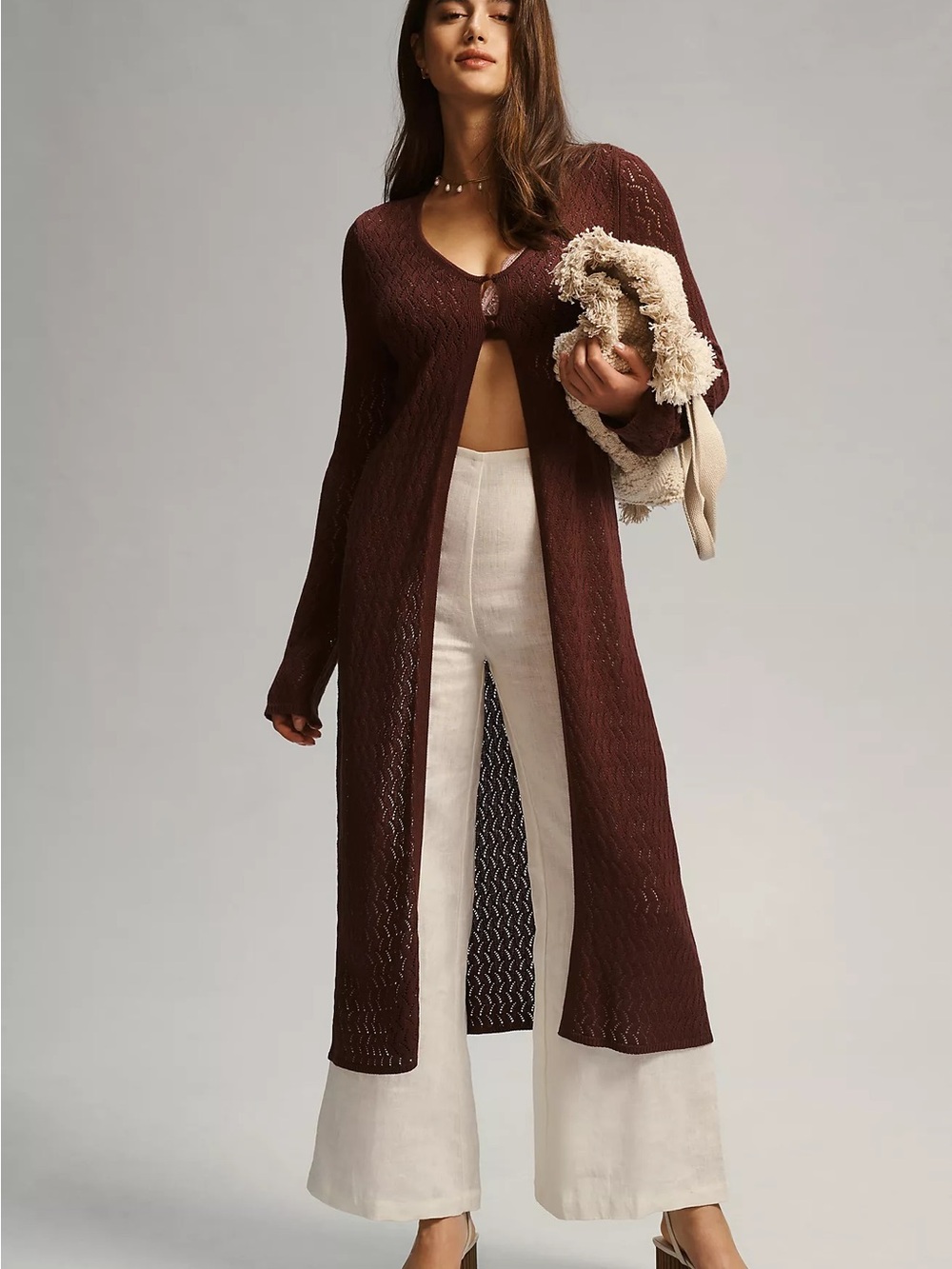 Anthropologie XL Pointelle Knit Cardigan Sweater Duster Boho Whimsigoth Fairy